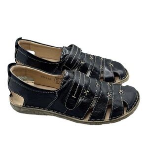 Josef Seibel Ida Black Sandals Loafers Womens Sz US 6.5 EU 37 Leather Fisherman